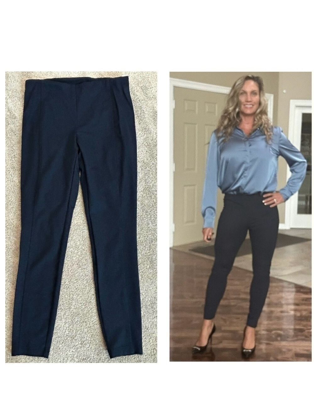 Hilary Radley dark navy blue high waisted slim fit pants Sz M